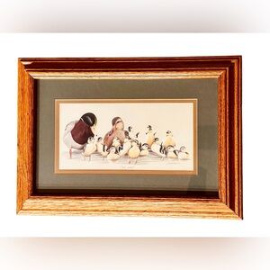 Vintage signed framed print Art Lamay mallard baby wood frame collectible art
